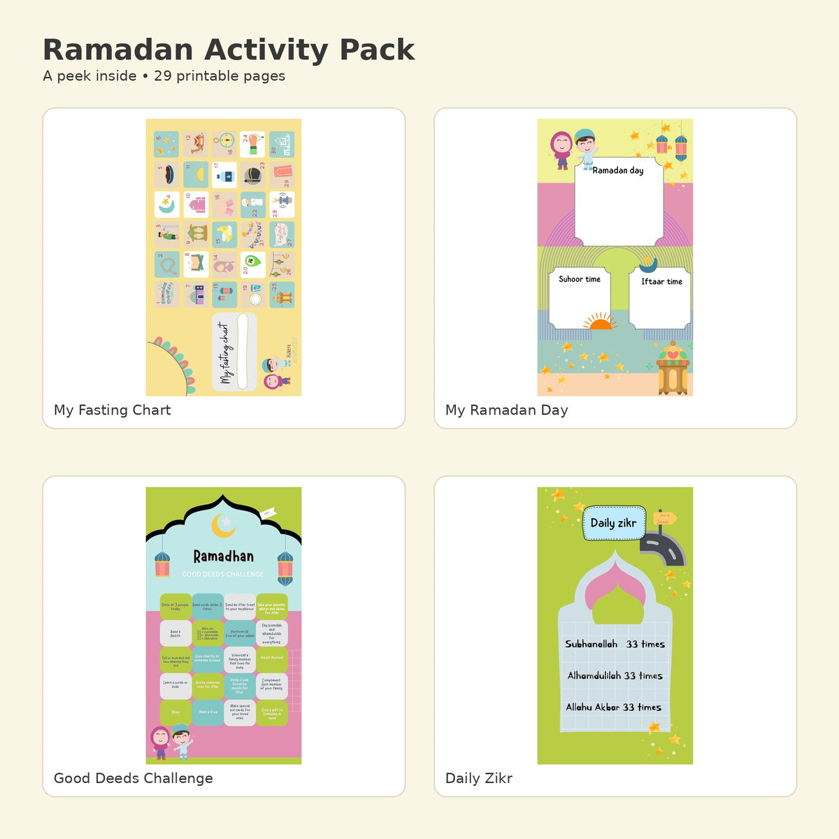 Ramadan Activity Pack printable activities preview